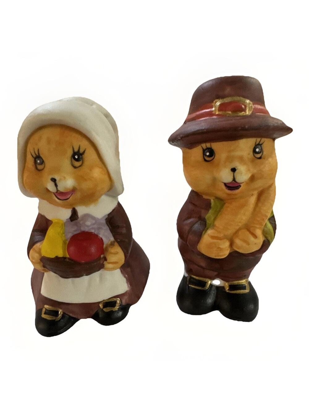 Vintage Pilgrim Chipmunks Salt & Pepper Shakers - Russ Berry Thanksgiving